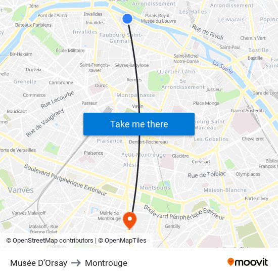 Musée D'Orsay to Montrouge map