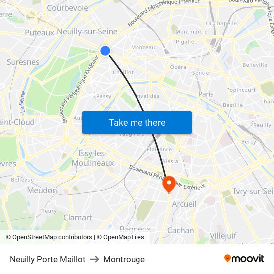 Neuilly Porte Maillot to Montrouge map