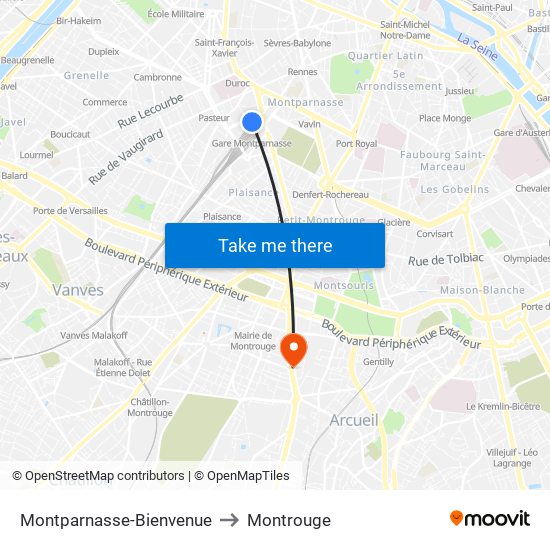 Montparnasse-Bienvenue to Montrouge map