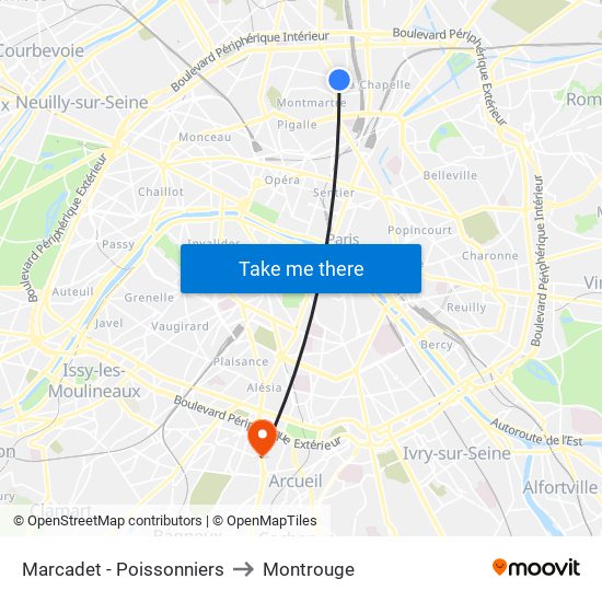Marcadet - Poissonniers to Montrouge map