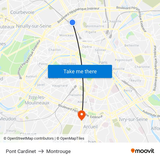 Pont Cardinet to Montrouge map