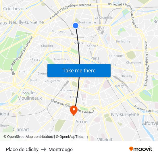 Place de Clichy to Montrouge map