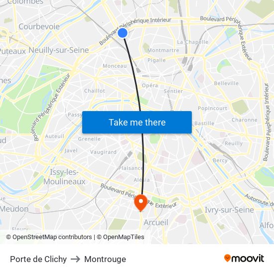 Porte de Clichy to Montrouge map