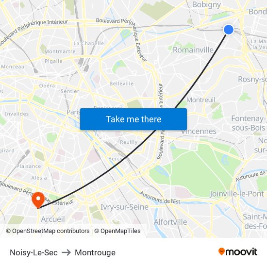 Noisy-Le-Sec to Montrouge map