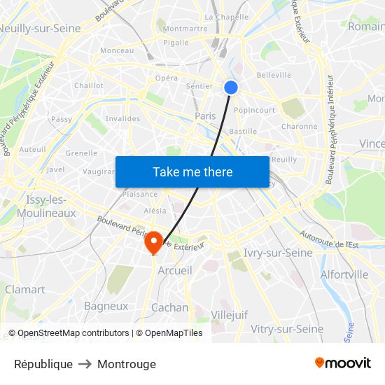 République to Montrouge map
