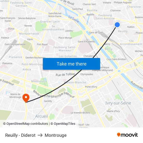 Reuilly - Diderot to Montrouge map