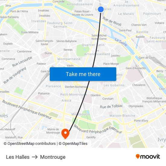 Les Halles to Montrouge map