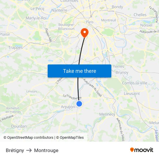 Brétigny to Montrouge map