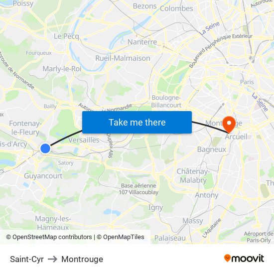 Saint-Cyr to Montrouge map