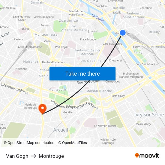 Van Gogh to Montrouge map