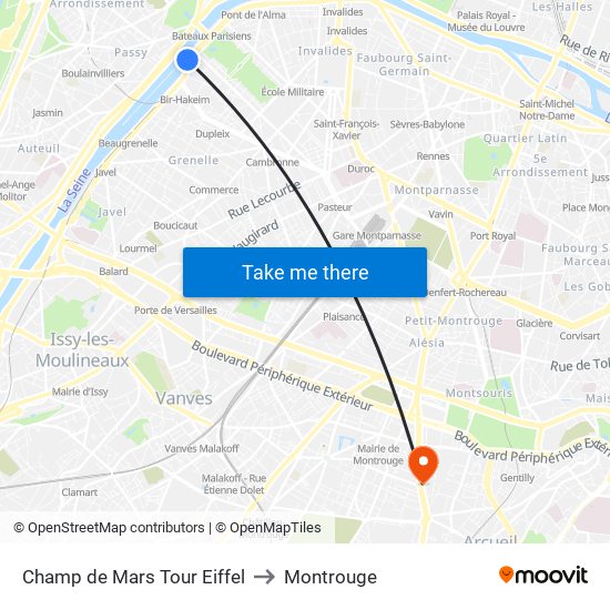 Champ de Mars Tour Eiffel to Montrouge map