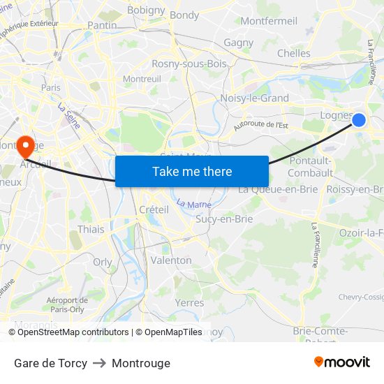 Gare de Torcy to Montrouge map