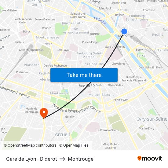 Gare de Lyon - Diderot to Montrouge map