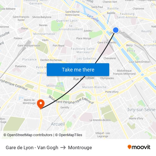 Gare de Lyon - Van Gogh to Montrouge map