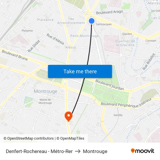 Denfert-Rochereau - Métro-Rer to Montrouge map