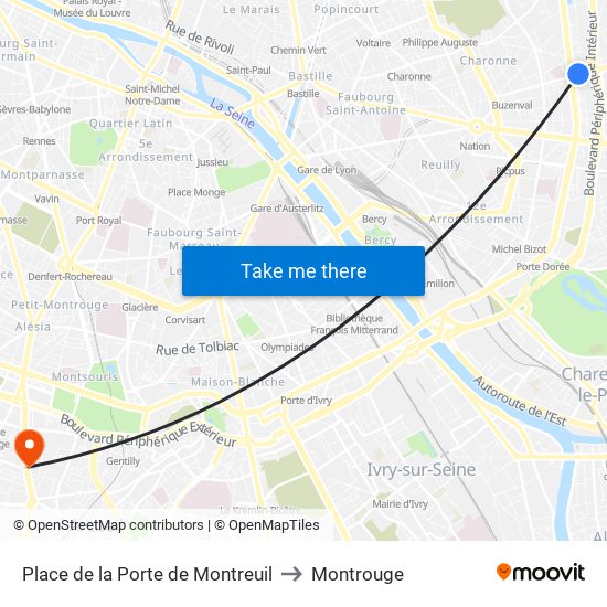 Place de la Porte de Montreuil to Montrouge map