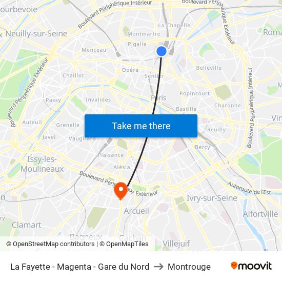 La Fayette - Magenta - Gare du Nord to Montrouge map