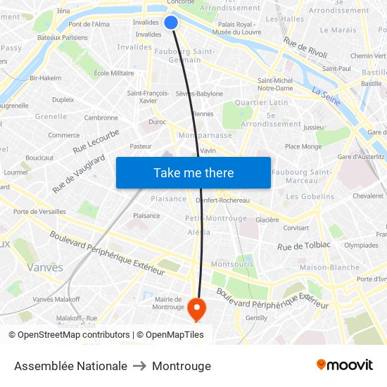 Assemblée Nationale to Montrouge map