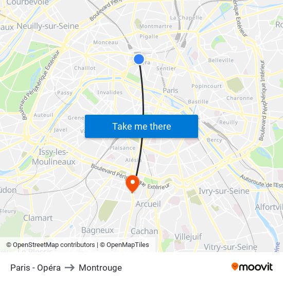 Paris - Opéra to Montrouge map