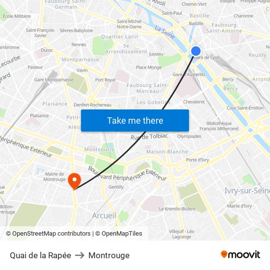 Quai de la Rapée to Montrouge map