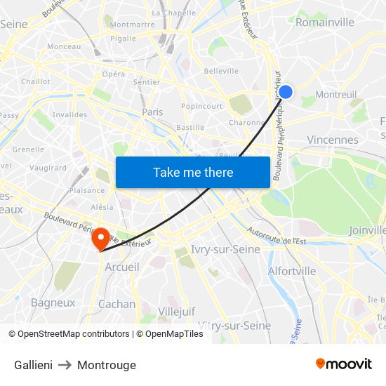 Gallieni to Montrouge map