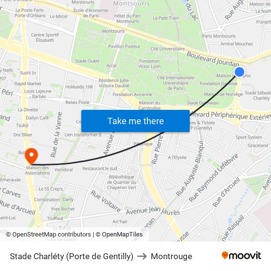 Stade Charléty (Porte de Gentilly) to Montrouge map