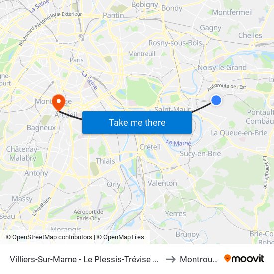 Villiers-Sur-Marne - Le Plessis-Trévise RER to Montrouge map
