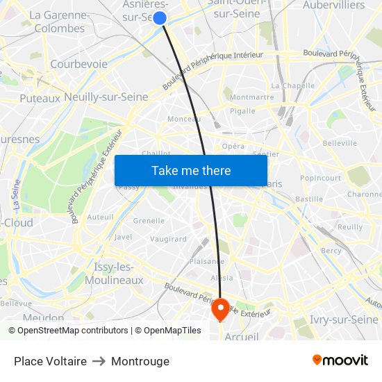 Place Voltaire to Montrouge map