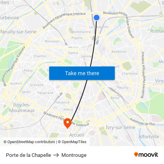 Porte de la Chapelle to Montrouge map