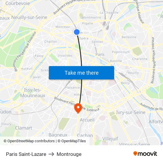 Paris Saint-Lazare to Montrouge map
