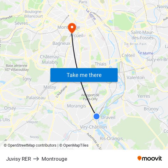 Juvisy RER to Montrouge map