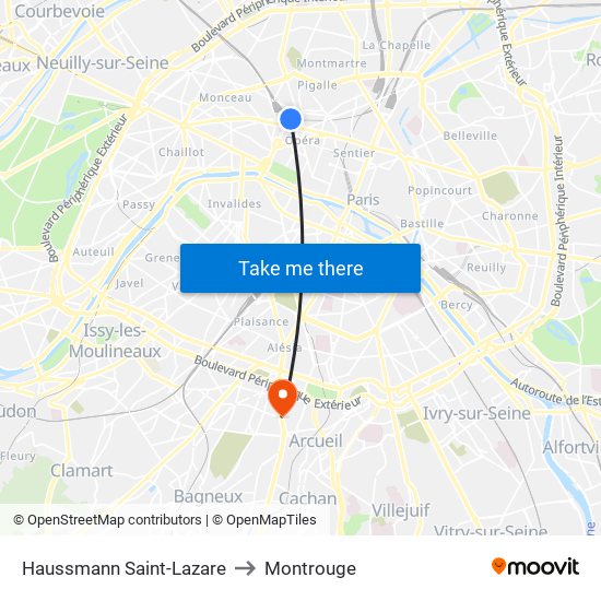 Haussmann Saint-Lazare to Montrouge map