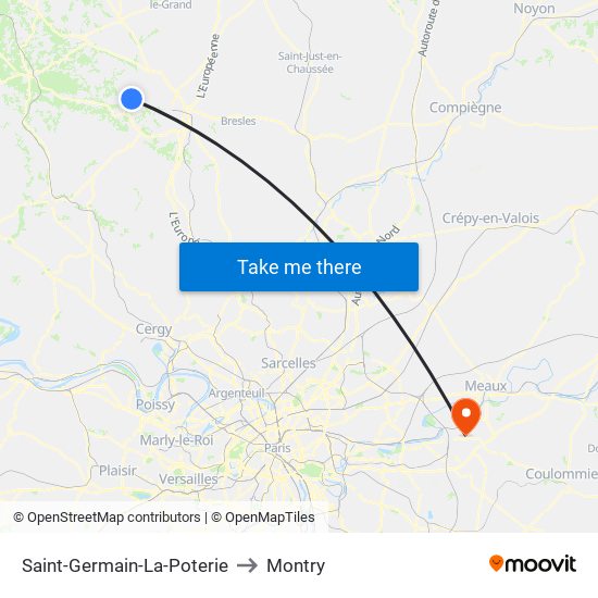 Saint-Germain-La-Poterie to Montry map