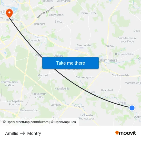 Amillis to Montry map