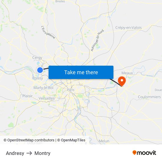 Andresy to Montry map