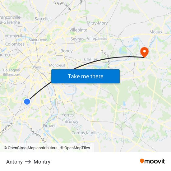 Antony to Montry map