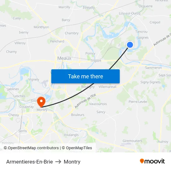 Armentieres-En-Brie to Montry map