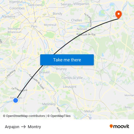 Arpajon to Montry map