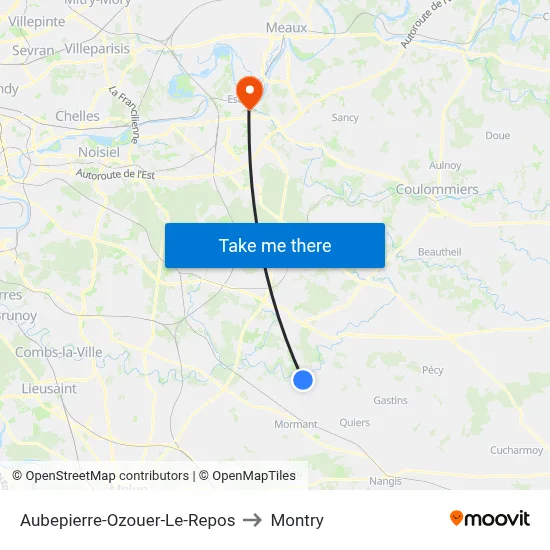 Aubepierre-Ozouer-Le-Repos to Montry map