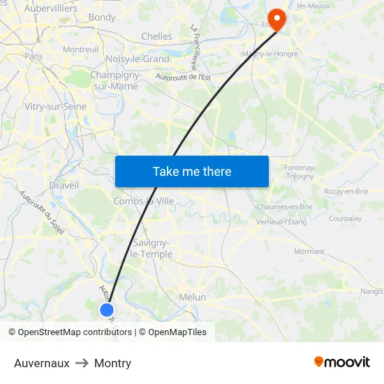 Auvernaux to Montry map