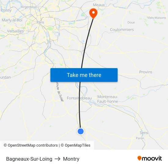 Bagneaux-Sur-Loing to Montry map