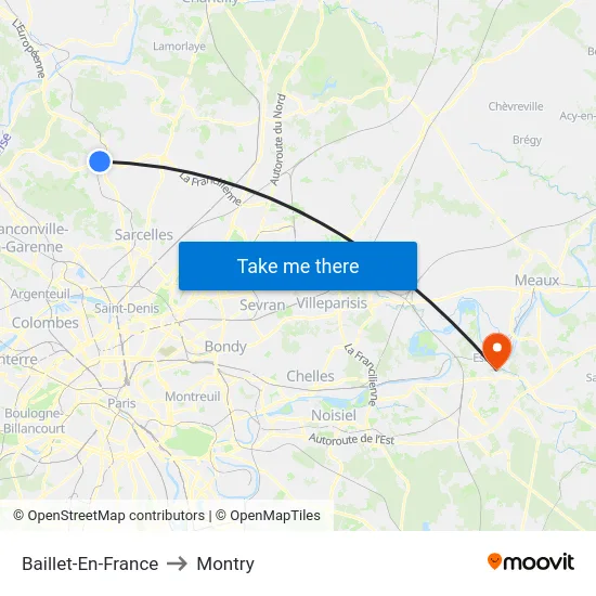 Baillet-En-France to Montry map
