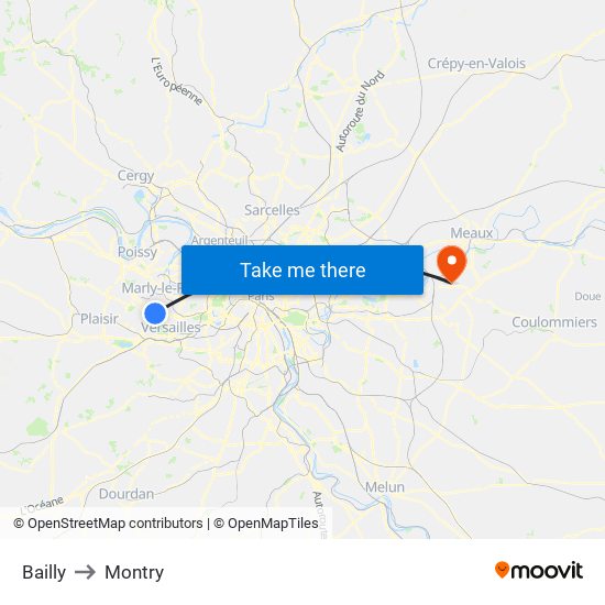 Bailly to Montry map