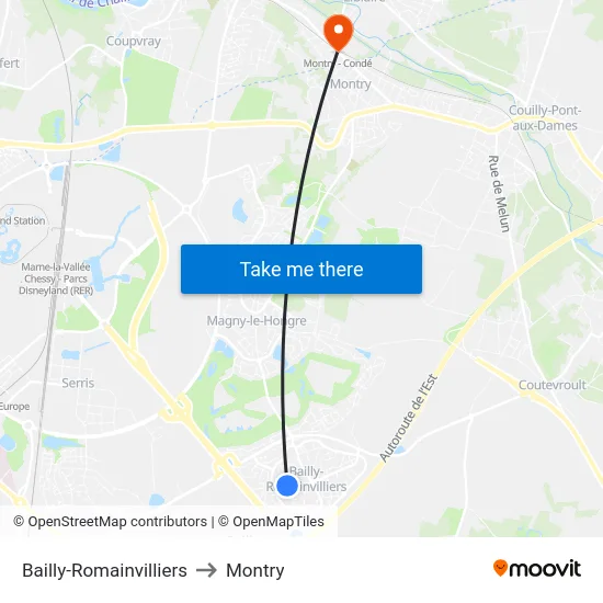 Bailly-Romainvilliers to Montry map