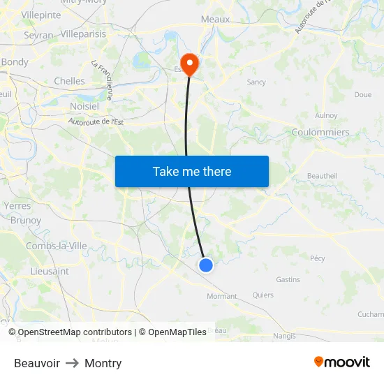 Beauvoir to Montry map