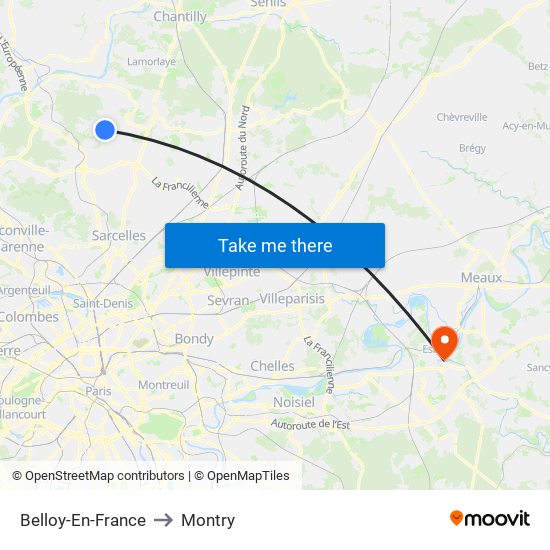 Belloy-En-France to Montry map
