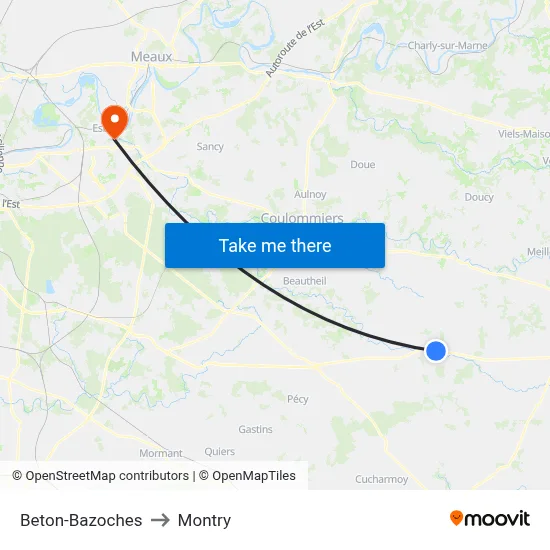 Beton-Bazoches to Montry map