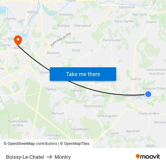 Boissy-Le-Chatel to Montry map