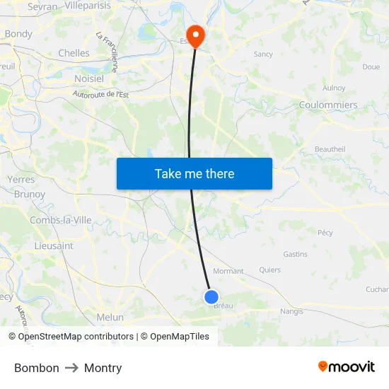 Bombon to Montry map