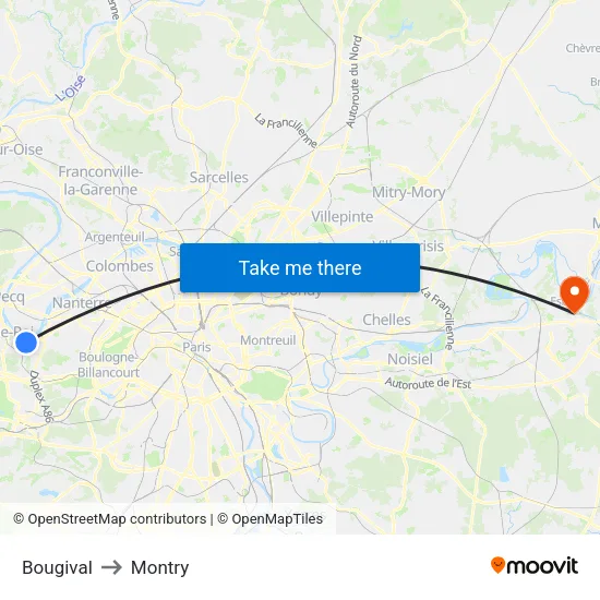 Bougival to Montry map